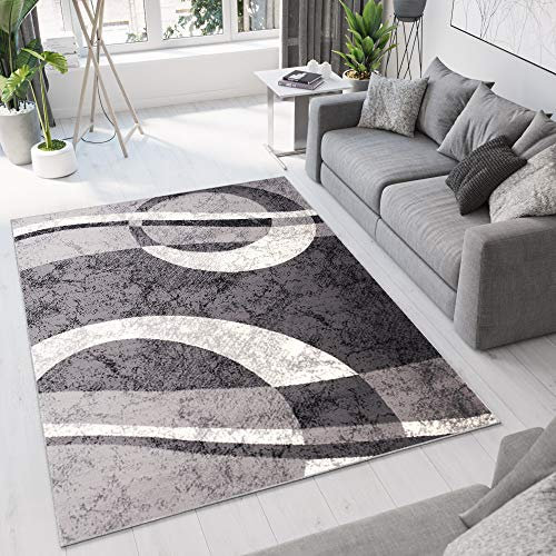 TAPISO Dream Teppich Wohnzimmer Modern Creme Grau Hellgrau Meliert Kreise Wellen Design Kurzflor Schlafzimmer Gästezimer Küche ÖKOTEX 160 x 230 cm