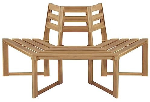 vidaXL Massivholz Baumbank Gartenbank Holzbank Halb-Hexagonal 160 cm Akazienholz