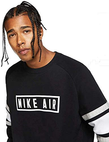 Nike Men M Nsw Air Crew Flc Long Sleeved T-Shirt - Black/White/Grey Heather/White, 2X-Large