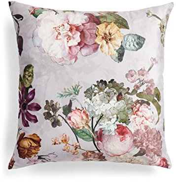 ESSENZA Dekokissen Fleur Grau, 50x50 cm - 100% Polyester Samt - Blumen Pfingstrosen Tulpen