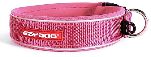 EzyDog Hundehalsband für Große, Mittelgroße, Mittlere & Kleine Hunde - Halsband Hund Neopren Gepolstert, Wasserfest, Reflektierend (XL, Rosa)