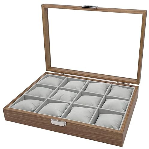 mixed24 Holz Uhrenkoffer für 12 Uhren Uhrenpräsentation Uhrenaufbewahrung Uhrenbox Armbanduhren Präsentation