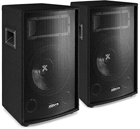 Vonyx SL12 PA Lautsprecher Passiv Set, 2X 600 Watt Partyboxen Set, 12 Zoll Passiv, Disco, DJ Party Lautsprecher mit Griffe, Lautsprecherboxen mit Tophat, PA Box - Schwarz