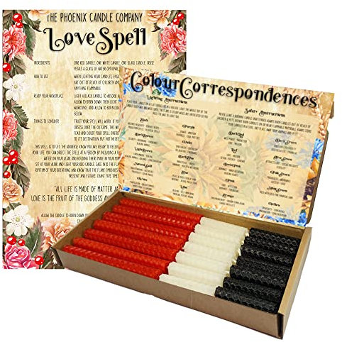 Phoenix Candle Company Manifest Love Bienenwachs-Zauberkerzen-Set mit A4-Zauber, 21 Stück, handgerollt, Rot