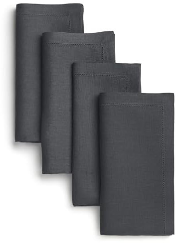 D'Moksha Homes Servietten, 100 % reines Leinen, Hohlsaum, natürlicher Stoff, europäischer Flachs, Stoffserviette, maschinenwaschbar, handgefertigt, tolle Geschenkidee, 4 Stück, 50,8 x cm, Anthrazit