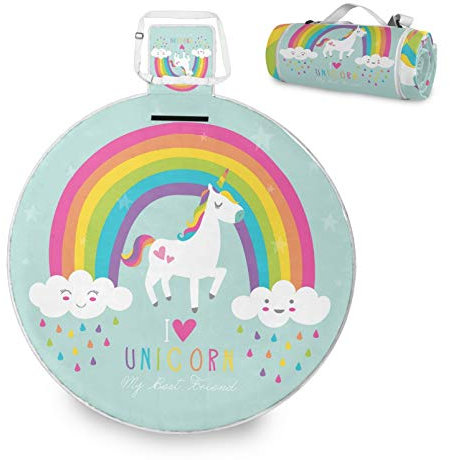TropicalLife Rundedecke Regenbogen Einhorn Faltbar Wasserdicht Indoor Outdoor Teppich Matte f¨¹r Strand Reisen Camping Wandern Park Aktivit?ten