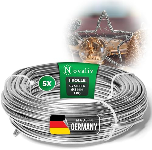 Novaliv 5 fili di alluminio, pieghevoli, da 3 mm di diametro, per lavori di bricolage, fioristica e creazione di gioielli, di colore argento