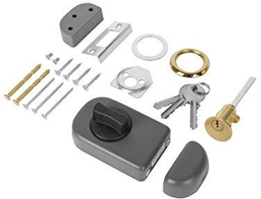 ADGO Ergo Cerradura De Puerta De Superficie, Adicional Con Botón, Inserto Redondo Y 3 Llaves, Mecanismo De Acero, 4 Colores, Cilindro Exterior, Cerradura De Caja (60 mm, Grafito)