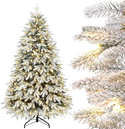 Yorbay Künstlicher Weihnachtsbaum mit Beleuchtung Weiß Schneeflocken LED Tannenbaum für Weihnachten-Dekoration, aus PE und PVC, 150cm