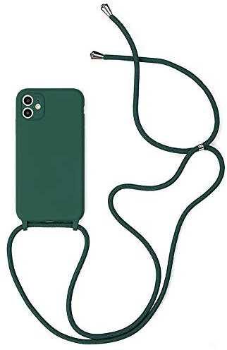 Alihtte Coque pour iPhone 11 avec Cordon de Collier, Coque Souple Silicone TPU Bumper Etui Housse avec Cordon Réglable Lanyard Case pour iPhone 11 Mince Collier Cover-Vert foncé