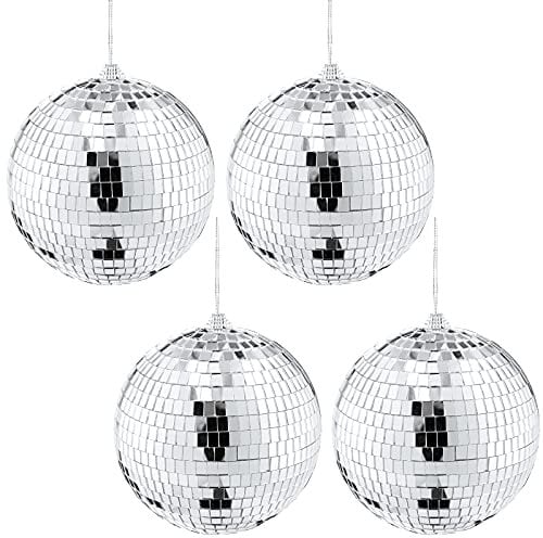 Suwimut 4 Stück 15cm silberfarben Discokugel mit Spiegeln,zum Aufhängen, Partydekoration, Heimdekoration, Bühnenrequisiten,cool und lustig