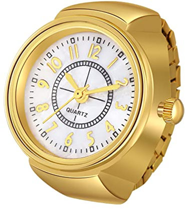 JewelryWe Men Women Finger Watch Stretchy Band Elastic Round Simple Dial Quartz Ring Watches, for Xmas Christmas