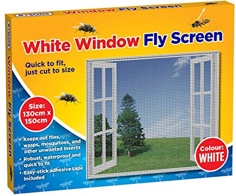 Window Fly Screen Self Adhesive Washable Insect Net Mesh Universal Stop Hook and Loop in Robust Waterproof and Quick to Fit Bugs Out Mosquito Bee 130 x150cm (White)