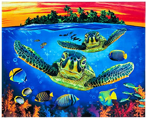Beachland Turtle Strandtuch, 139,7 x 172,7 cm, Fische, Unterwasser, Sonnenuntergang, tropische Stranddecke, 100 % Baumwolle, extra groß, Familiengröße (1 Handtuch, Schildkrötenriff)