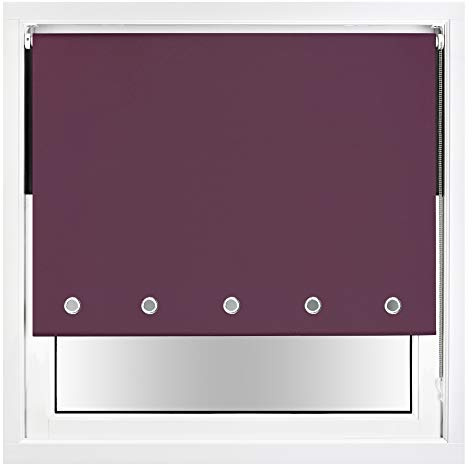 FURNISHED Blackout Roller Blind with Round Eyelets & Metal Fittings Trimmable - Aubergine, 105W x 210H cm