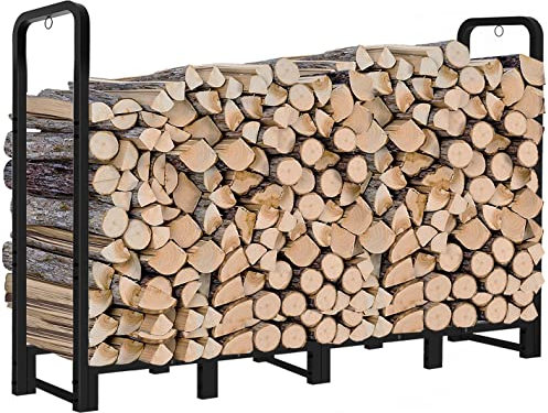 Artibear Kaminholzregal für den Außenbereich, 2,4 m, verbesserter robuster Holzständer, Stapelhalter für Kamin – Metall-Holzaufbewahrung, Organizer, helles Schwarz