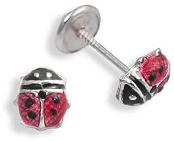 Turmalina - Pendientes bebe niña mariquita de Plata de Ley 925, pendientes con motivo de mariquita, tamaño de 5 x 6, de la marca de joyería Turmalina by Martina