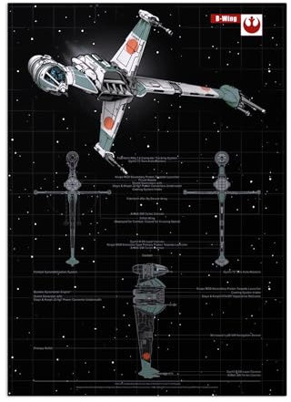 Displate Offiziell Star Wars MetallPoster Magnetische Befestigung Inklusive Lizenziert Bilder Hochwertiges Poster Star Wars - Vehicle Schematics - B-Wing Poster 45 cm x 32 cm