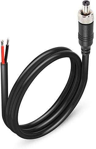GINTOOYUN Anti-Dropout-Gleichstrom-Pigtail-Kabel 16 AWG mit Mutter DC 5,5 mm x 2,1 mm Stecker zum Öffnen des blanken Netzkabels für Überwachungskameras im Freien, CCTV, DVR usw. (3,28 Fuß)