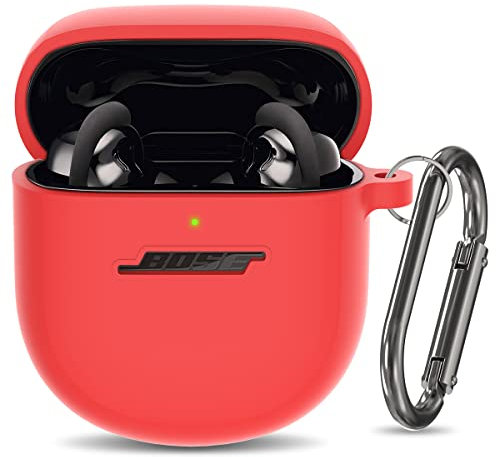AIBEAMER Silicone Case for Bose QuietComfort Earbuds II & Ultra, Shockproof Protective Case with Keychain, Red