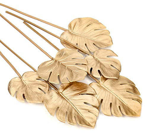 Lot de 6 feuilles de Monstera artificielles avec longue tige - Feuilles de plantes tropicales artificielles en mousse - Pour arrangement floral, maison, jardin, décoration de fête, 43 x 13 cm, 40 x