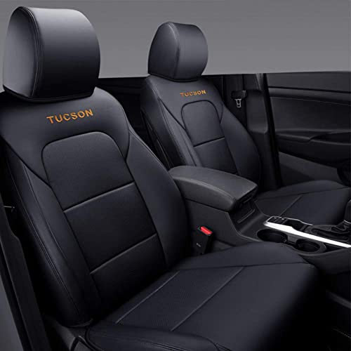 BENSOI Alle Jahreszeiten Auto Sitzbezüge Set Autositzbezug für Hyundai Tucson 2015-2018, Premium PU Leder Vollschutz Vorder und Rücksitz Atmungsaktiver Bezug,Black