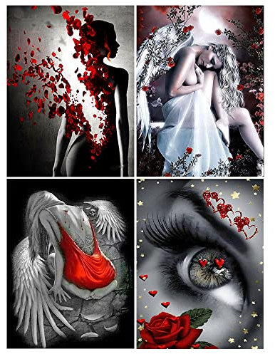 DCIDBEI 30 x 40CM 5d Diamant Malerei Frau Erwachsene, Malen Nach Zahlen Schmetterling Fee für Kinder, Diamond Painting Dame, einzigartiges Geschenk Wanddekoration, 4 Pcs Sexy Engel