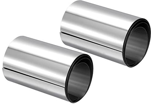 sourcing map Lámina de Acero Inoxidable 304, Rollos Hojas Tiras de Placa Fina 0,1x100x1000mm para Artesanías, Equipo Electronico, Tono Plateado 2 Piezas
