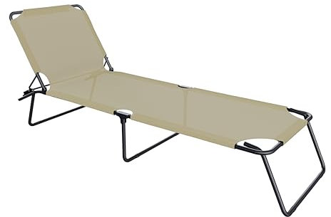 Arreditaly Lettino Pieghevole Prendisole Senza Tettuccio Parasole Schienale Reclinabile Regolabile Struttura In Metallo Nero Sedia Sdraio Per Spiaggia Mare Giardino Piscina 187 x 53 x 24 Cm (Beige)