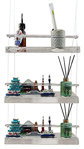 TREETDOBV Étagère de Fenêtre à Plusieurs Niveaux, étagères Murales Transparentes à Suspendre avec Corde, étagère de Jardinière Transparente à Suspendre pour L'intérieur, Présentoir(Trois niveaux)
