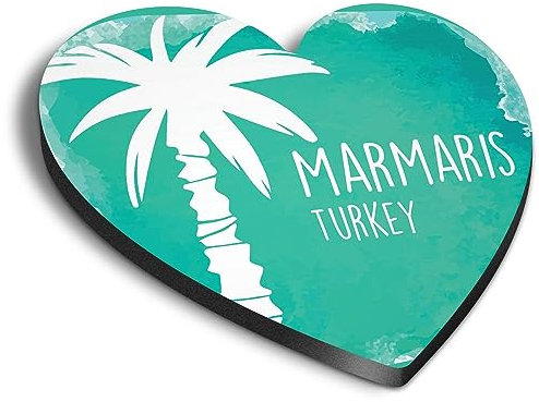 1x Heart MDF Magnet 6cm - Marmaris Turkey Travel Palm Trees - Fridge Locker Office Whiteboard Toolbox #58144