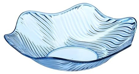 soulnioi Fruit Plate, Crystal Serving Bowl Platter, Clear Salad Bowl, Snack Dessert Plate, Flower Shape Wave Edged Plate, Wedding Candy Plate, Decorative Tray for Home Office - Blue