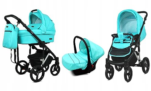 BabyLux® Kinderwagen Set 3 in 1 - UZO - incl. Babywanne, Buggy Sportsitz, Auto-Babyschale - Autositz - Kinderwagenset - Kombikinderwagen mit Wickeltasche, Regenschutz usw.