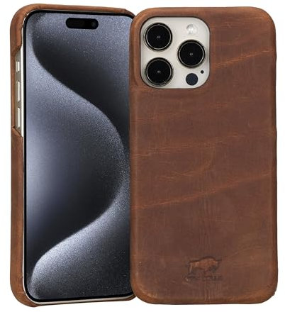 Solo Pelle Lederhülle für das iPhone 15 Pro Max in 6.7 Zoll Princeton Case Leder Hülle Ledertasche Backcover aus echtem Leder (Vintage Braun)