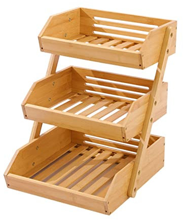 Kryvella Obstkorb aus Holz Mit 3 Etagen, Großer Aufbewahrungsständer Für Obst, Gemüse, Snacks Und Kleinigkeiten, Für Küchentheke, Obstladen, Picknick Im Freien