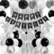 Jobkoo Black and Silver Birthday Decorations for Men Boys, Black White Silver Party Decorations Happy Bithday Banner Star Foil Balloon Fringe Curtain Pompom for Women Girls Party Supplies