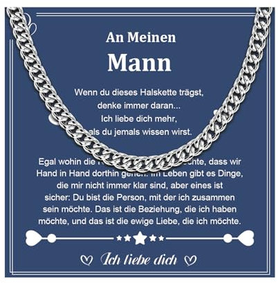 CheersLife Halskette Herren Geschenke für Männer Weihnachten Geburtstag Meinen Mann Geschenk für Herren Ehemann Freunde Partner Kette Männer Ich Liebe Dich Geschenke zum Valentinstag Jahrestag 26 Zoll