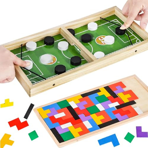 ENIKMOSD Hockey Brettspiel,Katapult Brettspiel,Fast Sling Puck Spiel,Bouncing Brettspiel,Holz Tisch Schachbrett Set Partyspiele Desktop Spiel,Eltern-Kind InteraktionSpielzeug für Kinder Familie