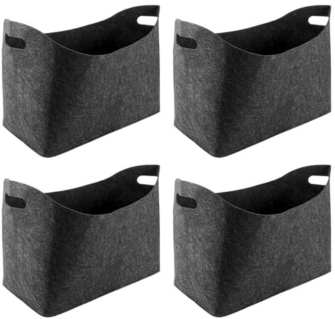 WOPPLXY 4 Stück Flexibler Allzweckkorb aus Filzstoff, 55 x 30 x 40 cm Holzkorb für Kaminholz, Platzsparend Faltbar Filzkorb für Kaminholz, Bücher, Zeitungen, Flaschen
