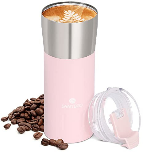 SANTECO Thermobecher 500ml, Kaffeebecher to go 18/8 aus Edelstahl Doppelwandig isoliert - Hält 6 Stunden Heiß - 100% auslaufsicher trinkbecher mit transparent deckel BPA-freier