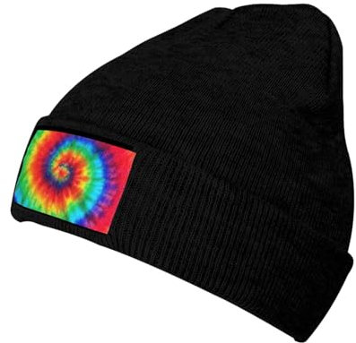 FRGMNT Batik-Mützen mit Hippie-Druck für den Winter, lässige Beanies für Damen und Herren, gestrickte warme Wintermützen für Damen, Schwarz , One size