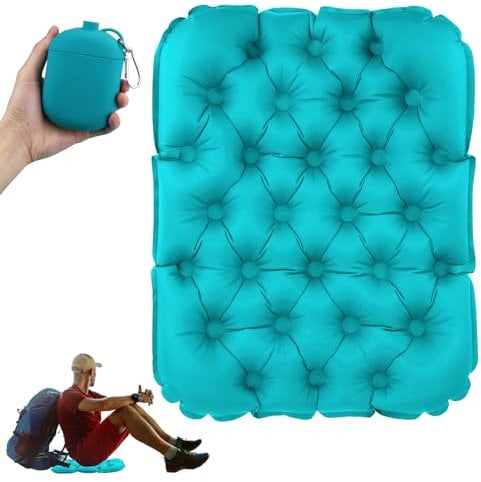 EXLECO Aufblasbares Camping Sitzkissen Outdoor Faltbar Wasserdicht Luftkissen,Ultraleicht Reisekissen Sitzmatte Wasserdicht Spielplatz Matte für Strand Rucksacktouren Wandern Angeln Blau