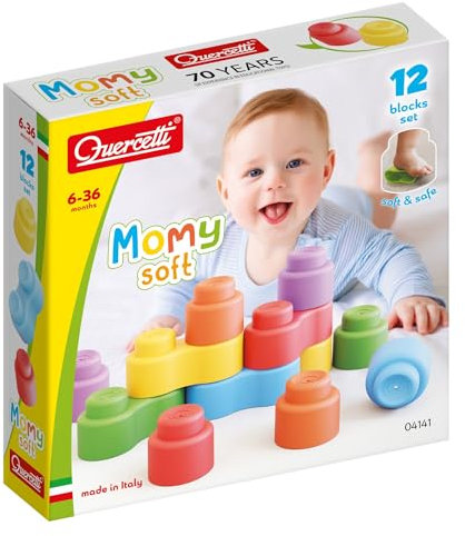 Quercetti Quercetti-4141 MOMY Soft, Konstruktionsspielzeug aus weichem Kunststoff, für die frühere Kindheit, 12 Teile, Mehrfarbig