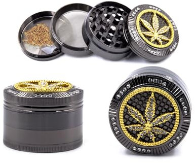 HIBRON 2 Grinder Lujo Molinillo Metálico 4 Piezas con Incrustaciones de Brillantes, y Raspador de Polen, Molinillo de Elegancia para Hierbas y Especias,Molinillo Fino, Portátil y Antiadherente