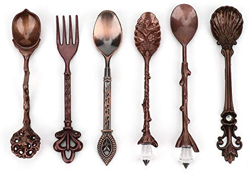 Set di Forchette con Cucchiai e Forchette Vintage retrò in Lega di Zinco, Accessori da Cucina per Bar di Casa, Negozio di tè Al Latte (Bronzo rosso (manico a forchetta 'amore))