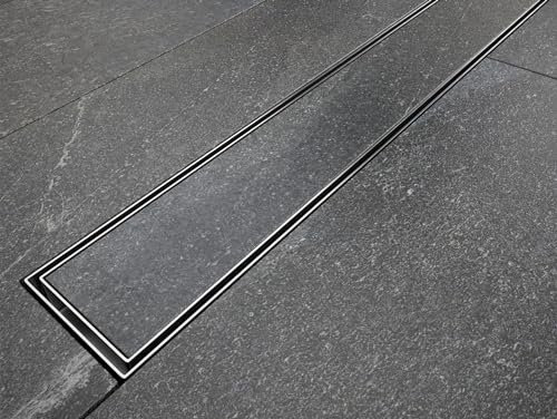ProfiDrain Edelstahl Duschrinne extra flach mit Ablaufgarnitur (110cm, Höhe 53mm) - waagerechter Duschablauf Komplettset befliesbar - Duschabfluss & Duschablaufrinne mit passender Dichtmanschette