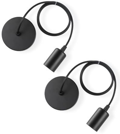 Vecys E27 Schwarze Metall Lampada a Sospensione,Lampenaufhängung Lampenfassen,Deckenleuchte Accessori mit 100cm Regolabile Cavo,Ideal für Deckenbeleuchtung(2STÜCK)