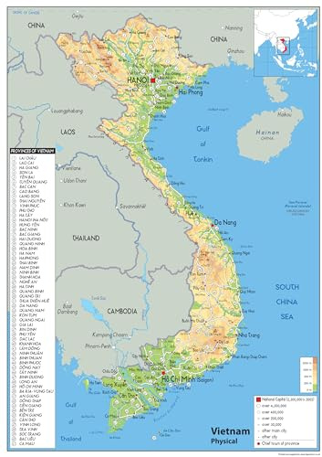 Physical Map of Vietnam - Size A2-42 x 59.4 cm - Paper Laminated | Detailed Laminated Wall Map, Ideal For Home, Office Or Classroom Display.