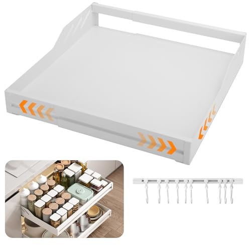Wuciray Teleskopschublade Ausziehbarer Schubladen Kitchen Organizer Pull out Drawer Einstellbare Breite 33-55cm Schrank-Aufbewahrungsregal für Bad Küchenschränk Pantry Spüle Weiß
