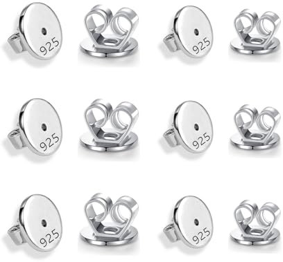 12 Stück 925 Sterling Silber Ohrstecker Verschlüsse, TUIOLUI Flacher Verschluss Ohrstecker Ohrstopper Sicher Ersatz für Ohrring Hypoallergen Flache Runde Ohrstecker Ohrring Stopper